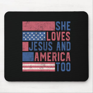 Tapis De Souris Elle Aime Jésus Et L'Amérique Aussi 4 juillet Patr