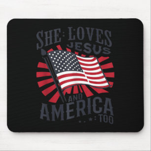 Tapis De Souris Elle aime Jésus et l'Amérique aussi Drapeau Usa 4 