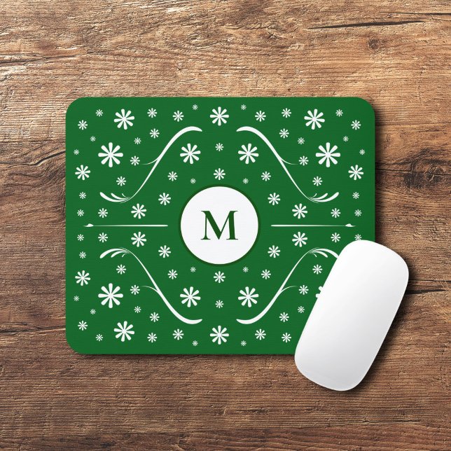 Tapis De Souris Émeraude Vert Fleur Puissance Monogramme Souris Pa (Emerald Green Flower Power Monogram Mouse Pad)
