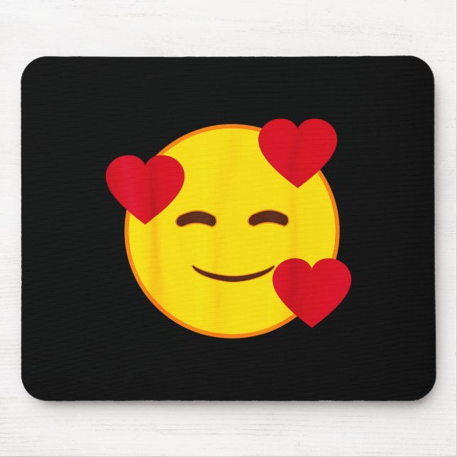 Tapis De Souris Emoji Floating Hearts Yellow Smile Face  (Devant)
