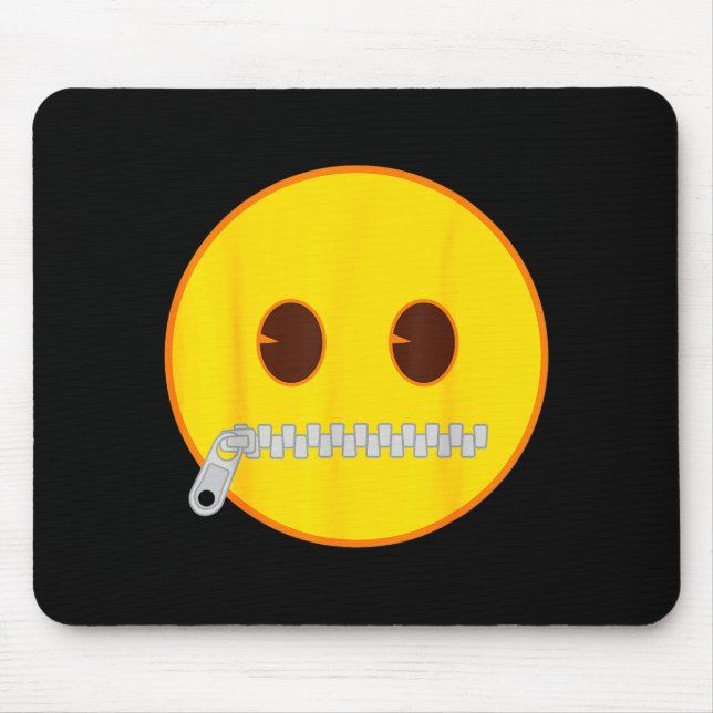 Tapis De Souris Emoji Zip Zipper Mouth Yellow Smile Face  (Devant)