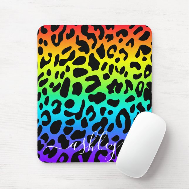 Tapis De Souris Empreinte de léopard arc-en-ciel (Avec souris)
