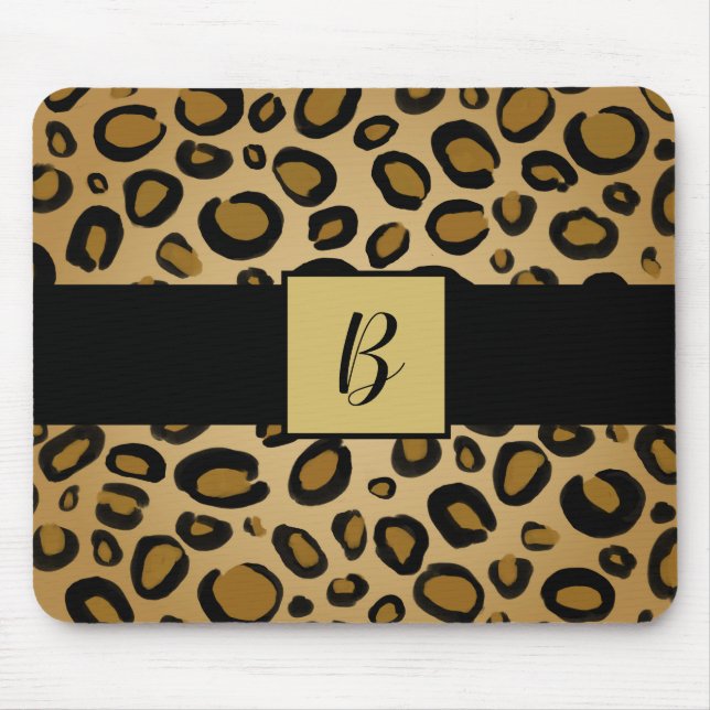 Tapis De Souris Empreinte de léopard Cheetah Peint Spots Or Beige  (Devant)