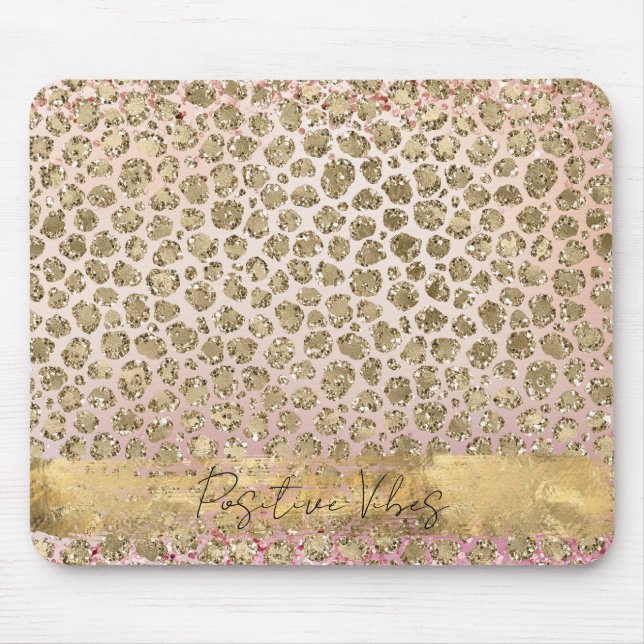 Tapis De Souris Empreinte de léopard d'or rose étincelle (Devant)