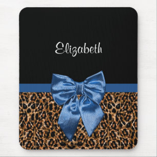 Tapis De Souris Empreinte de léopard élégant Elegant Blue Bow et n