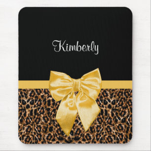 Tapis De Souris Empreinte de léopard élégant Elegant Bow et nom