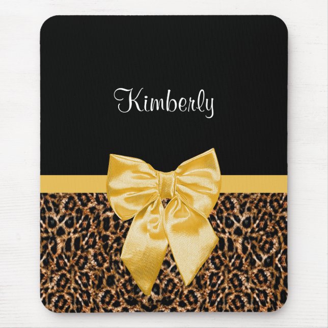 Tapis De Souris Empreinte de léopard élégant Elegant Bow et nom (Devant)