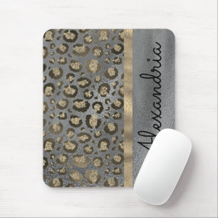 Tapis De Souris Empreinte de léopard Glittery sur Glossy Grey