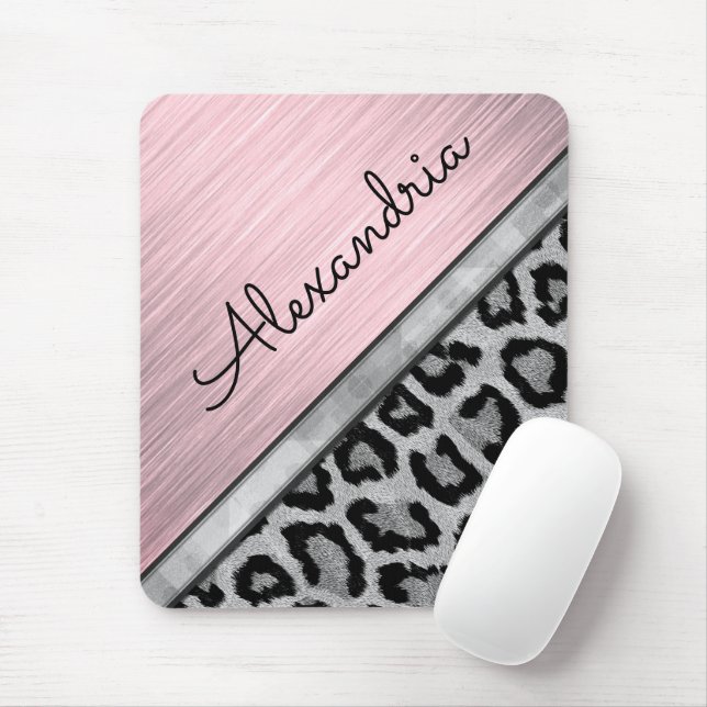 Tapis De Souris Empreinte de léopard lumineux rose (Avec souris)