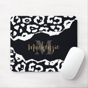 Tapis De Souris Empreinte de léopard noir et blanc
