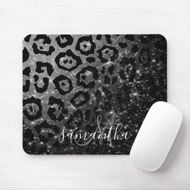 Tapis De Souris Empreinte de léopard noir et Parties scintillant (Avec souris)