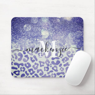 Tapis De Souris Empreinte de léopard Parties scintillant bleue