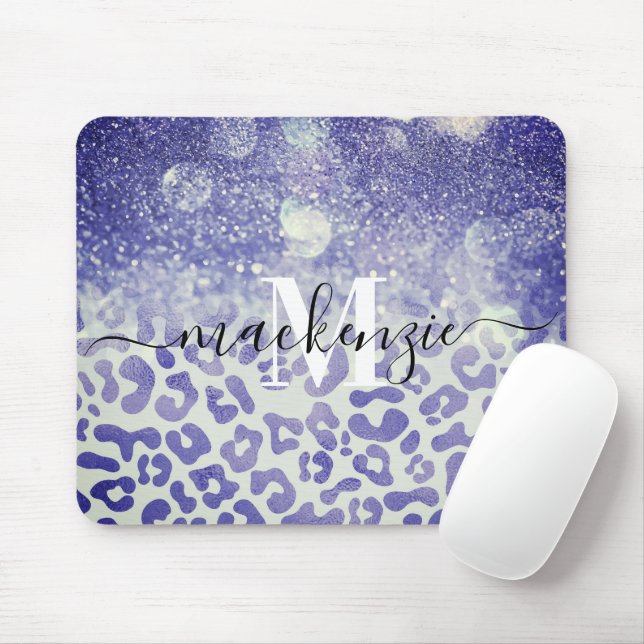 Tapis De Souris Empreinte de léopard Parties scintillant bleue (Avec souris)