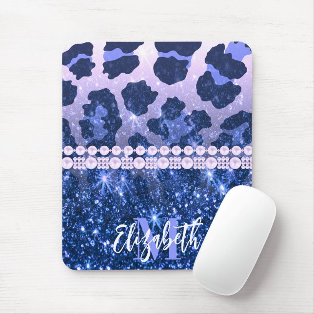 Tapis De Souris Empreinte de léopard Parties scintillant bleue (Avec souris)