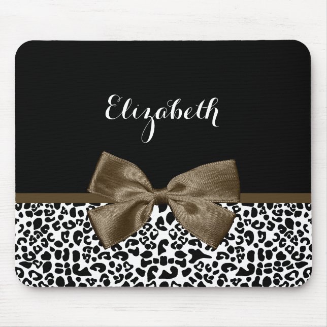 Tapis De Souris Empreinte de léopard sophistiqué Bow Brown avec no (Devant)