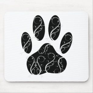 Tapis De Souris Empreinte de patte Chien Noir Avec Flouris Blanc