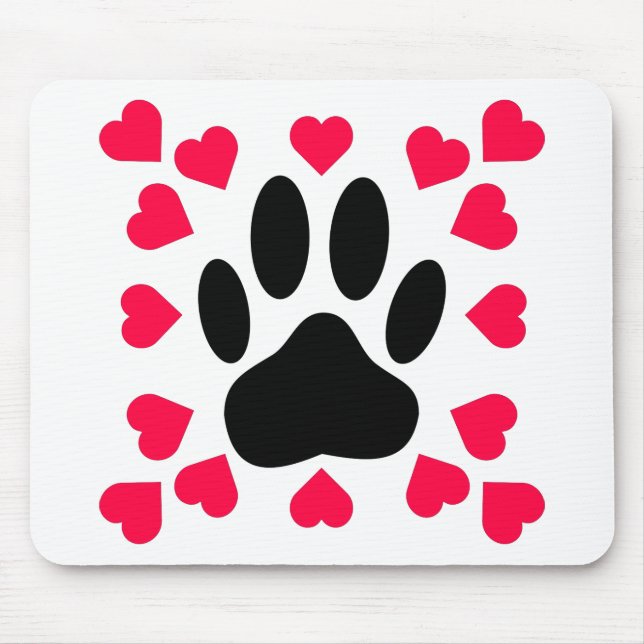 Tapis De Souris Empreinte de patte Chien Noir Avec Formes Cardiaqu (Devant)