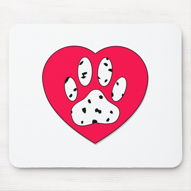 Tapis De Souris Empreinte de patte dalmate dans le coeur rouge (Devant)