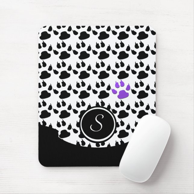 Tapis De Souris Empreinte de patte noir, blanc et violet (Avec souris)
