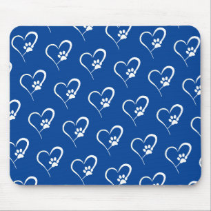 Tapis De Souris Empreintes de pattes de chien avec le coeur sur la