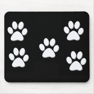 Tapis De Souris Empreintes de pattes de chiot blancs sur le noir