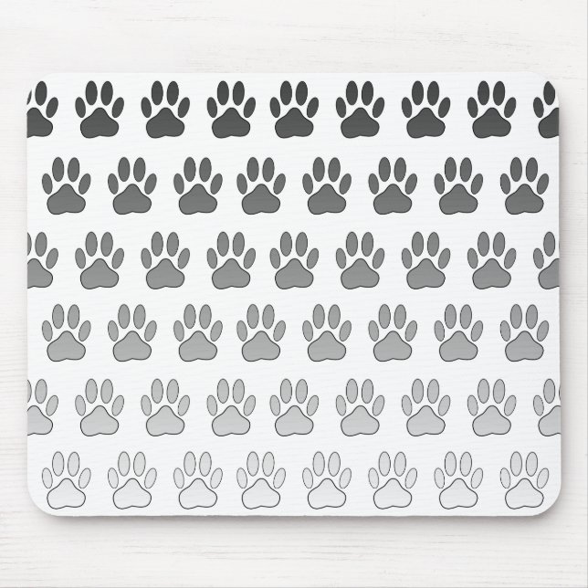 Tapis De Souris Empreintes de pattes dégradés en noir blanc et gri (Devant)