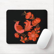 Tapis de souris en art folklorique floral et oisea