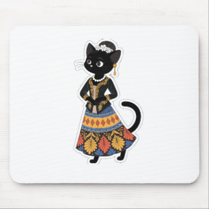 Tapis de souris en batik à motif de chat noir
