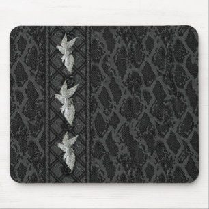 Tapis de souris en cuir noir Bijou d'oiseau (047-0