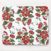 Tapis de souris en floral rouge et vert d'art folk