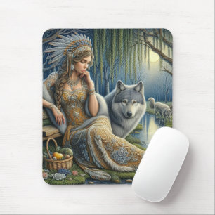 Tapis De Souris Enchantement Lune dans la Forêt Mystique