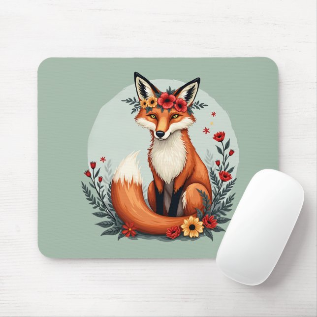 Tapis De Souris Enchanter Floral Fox Woodland Folk Art (Avec souris)