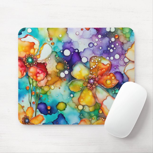 Tapis De Souris Encre Abstraite Florale (Avec souris)