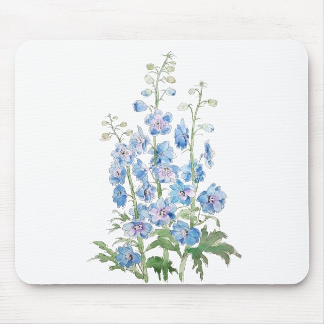 Tapis De Souris encre de delphinium violet bleu et aquarelle (Devant)