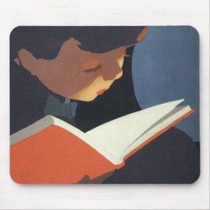 Tapis De Souris Enfant de style vintage lisant un livre de la bibl