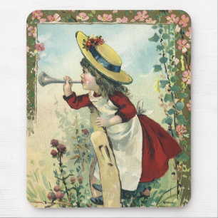 Tapis De Souris Enfant victorien vintage, Fille soufflant Bugle Me