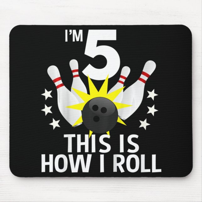 Tapis De Souris Enfants 5 ans Bowling Anniversaire Fête Comment je (Devant)