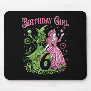 Tapis De Souris Enfants 6e Anniversaire Sorcière rose et verte 6 A