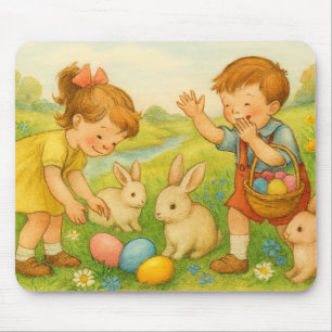 Tapis de souris Enfants de Pâques et lapins de Pâq