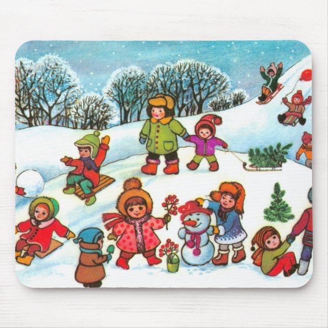 Tapis De Souris Enfants jouant dans la neige (Devant)