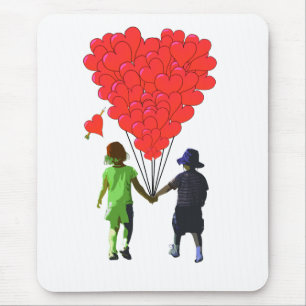 Tapis De Souris Enfants se tenant par la main et ballons en forme