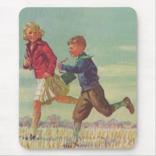 Tapis De Souris Enfants vintage courant à l'école en portant des l