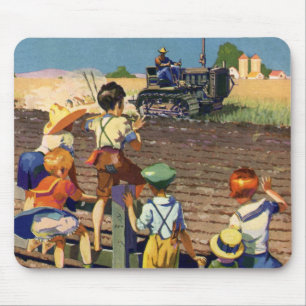 Tapis De Souris Enfants vintage faisant signe au fermier local sur