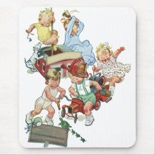 Tapis De Souris Enfants Vintage Tout-Petits Jouant avec des Camion