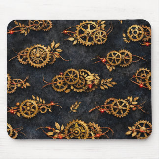 Tapis De Souris Engrenages dorés vintage et néon rouge Cyberpunk m
