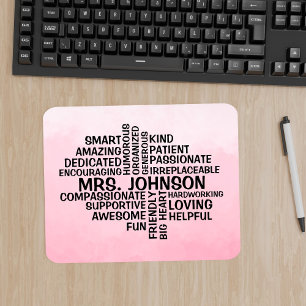 Tapis De Souris Enseignant Word Cloud Pink Ombre