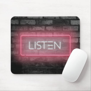Tapis de souris enseigne néon rose LISTEN