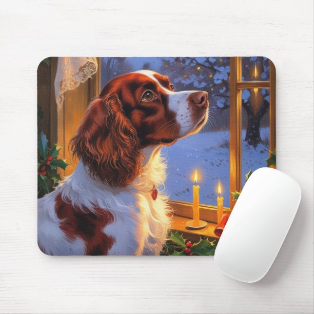 Tapis De Souris Épagneul breton aux lumières de Noël  (Avec souris)