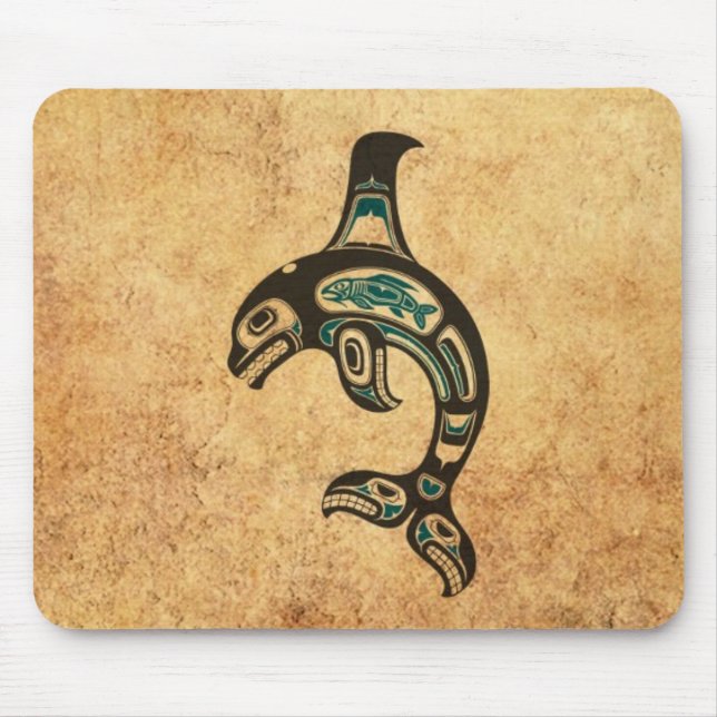 Tapis De Souris Épaulard bleu et noir âgé d'esprit de Haida (Devant)