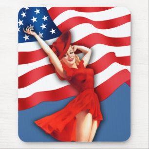 Tapis De Souris Épouse patriotique rétro fille